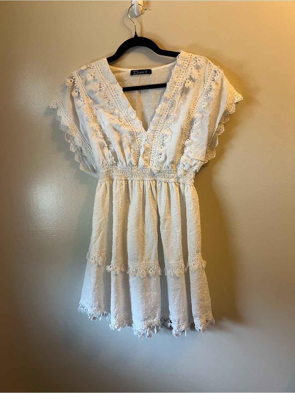 Simplee White Eyelet Blouse with Lace Trim